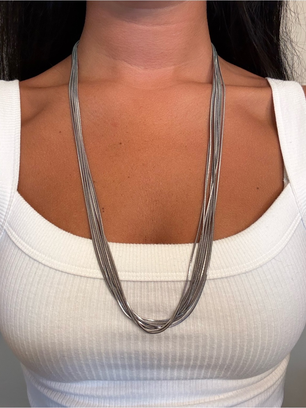 White House Black Market Silver Multi-Strand Layered Snake Chain Necklace